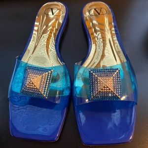 Cobalt Blue Plastic & Rhinestone Slides